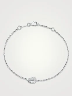 Small 18K White Gold Palm Leaf Bracelet With Diamonds