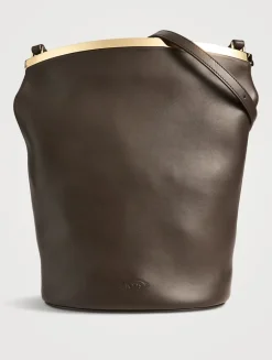 Small Magenta Leather Bucket Bag