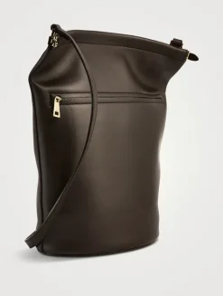 Small Magenta Leather Bucket Bag