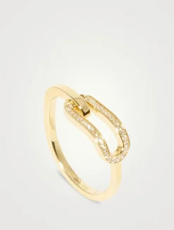 Small Maillon 18K Gold Ring With Diamonds