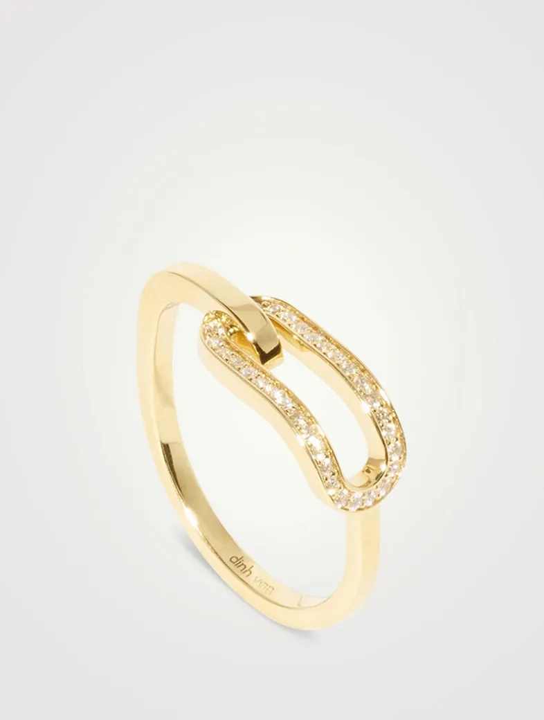 Small Maillon 18K Gold Ring With Diamonds