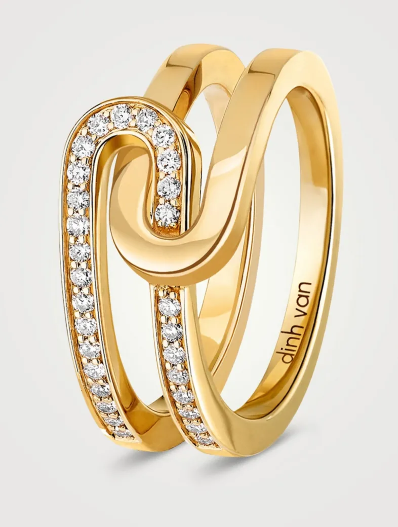 Small Maillon Star 18K Gold Ring With Diamonds