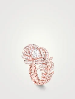 Small Plume De Paon Rose Gold Ring With Diamonds