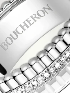 Small Quatre Double White Edition White Gold Ring With White Hyceram And Diamonds