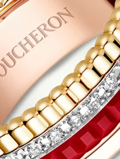 Small Red Edition Quatre Gold Ring With Red Ceramic And Diamonds