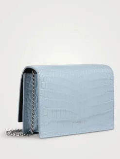 Small Skull Croc-Embossed Leather Chain Bag