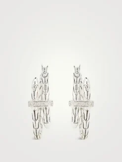 Small Spear Sterling Silver Hoop Earrings With Diamonds