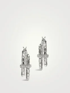 Small Spear Sterling Silver Hoop Earrings With Diamonds