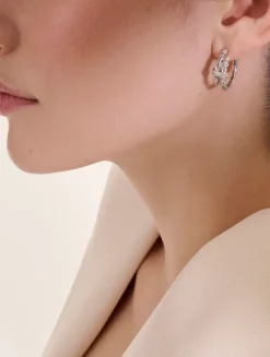 Small Spear Sterling Silver Hoop Earrings With Diamonds