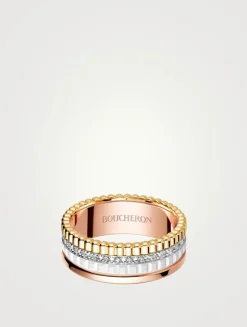 Small White Edition Quatre Gold Ring With White Ceramic And Diamonds