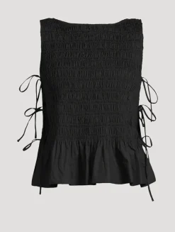 Smocked Side-Tie Blouse