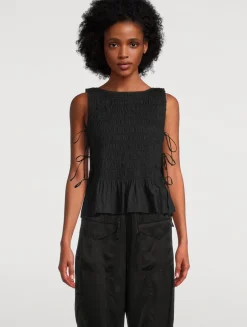 Smocked Side-Tie Blouse