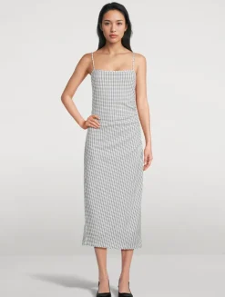 Smocked Slip Dress In Check Print