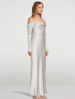 Sofia Off-The-Shoulder Satin Maxi Dress