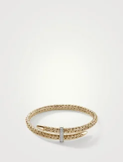 Spear 14K Gold Bypass Flex Cuff Bracelet With Pavé Diamonds