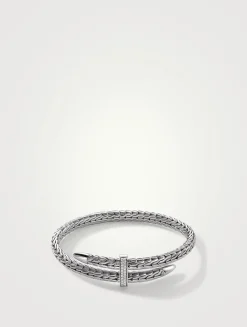 Spear Silver Bypass Flex Cuff Bracelet With Pavé Diamonds