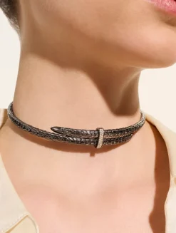 Spear Sterling Silver Flex Choker Necklace Pavé Diamonds