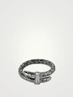 Spear Sterling Silver Single Wrap Ring With Pavé Diamonds