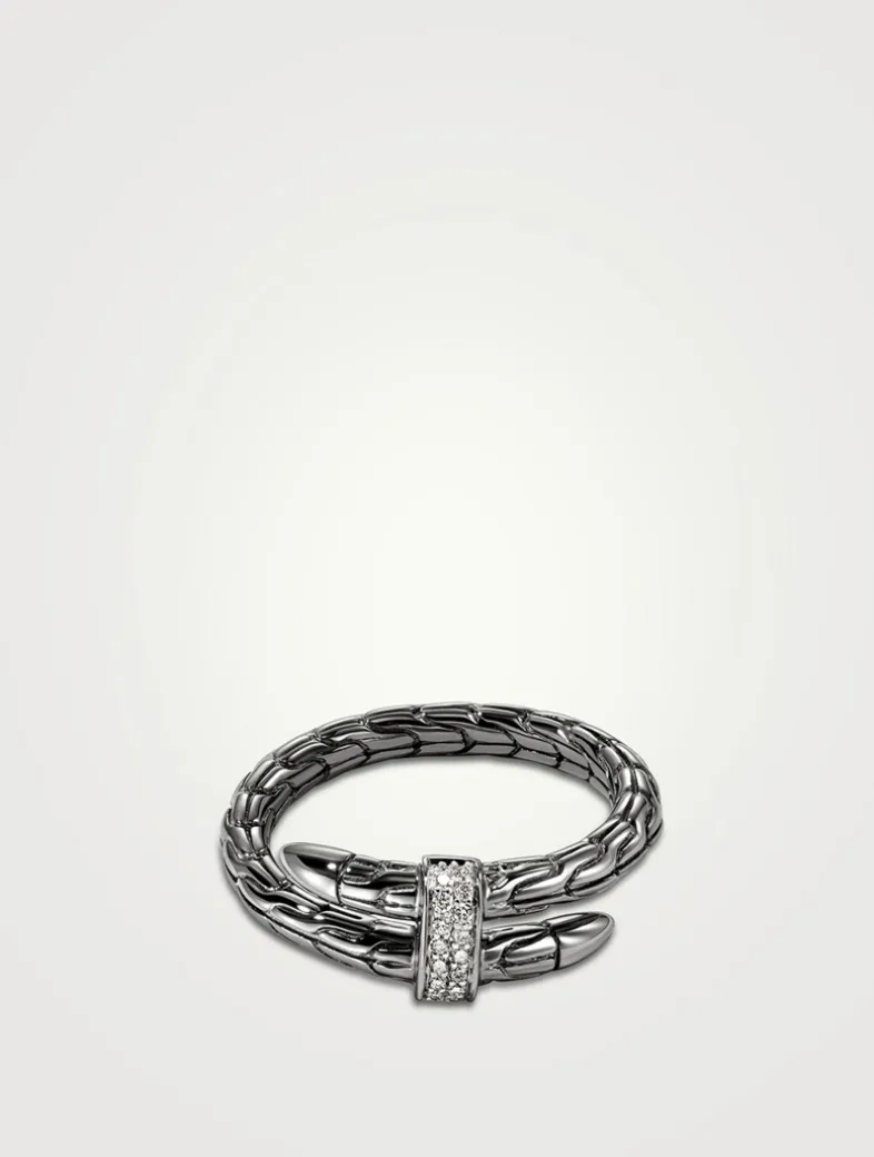 Spear Sterling Silver Single Wrap Ring With Pavé Diamonds