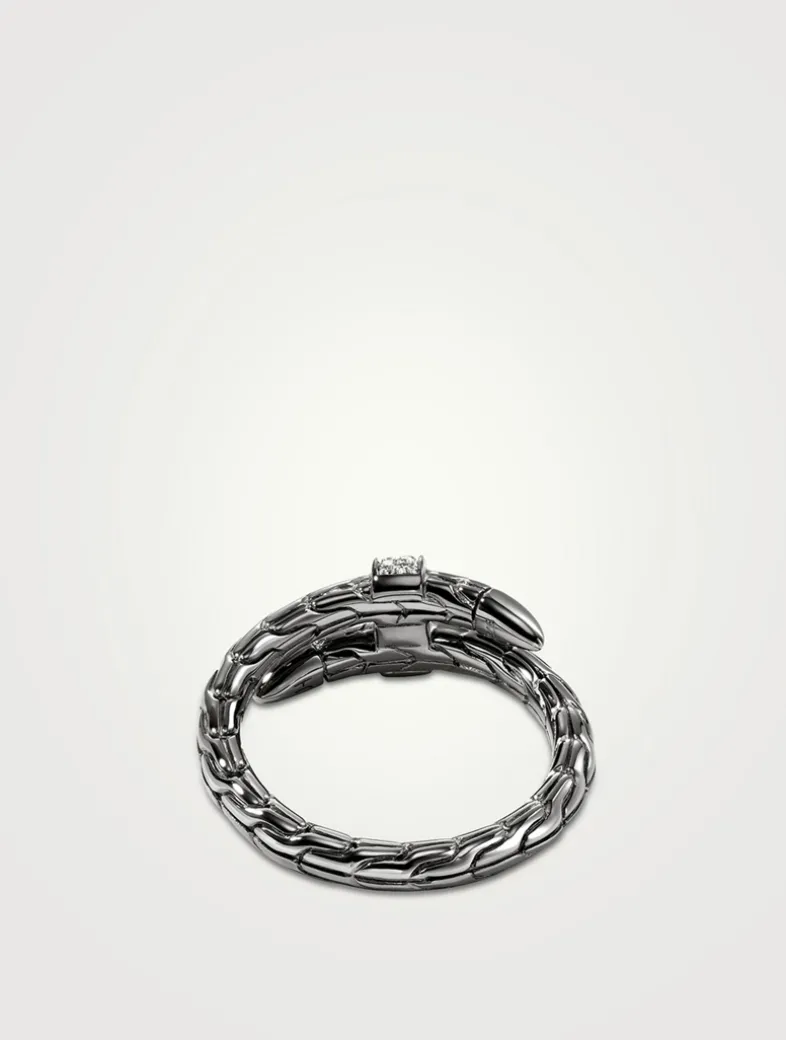 Spear Sterling Silver Single Wrap Ring With Pavé Diamonds
