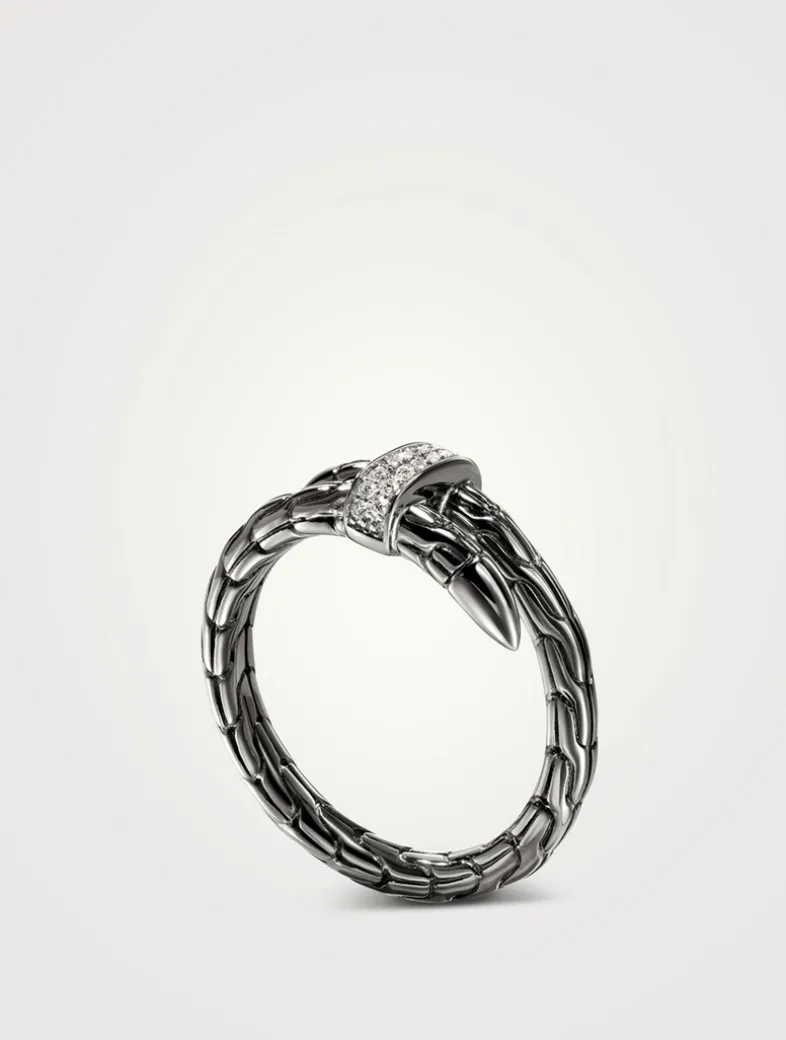 Spear Sterling Silver Single Wrap Ring With Pavé Diamonds