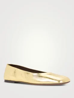 Square Metallic Leather Ballet Flats
