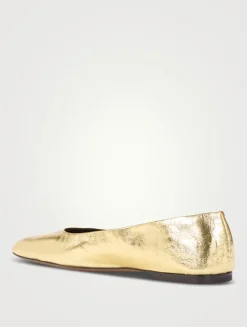 Square Metallic Leather Ballet Flats