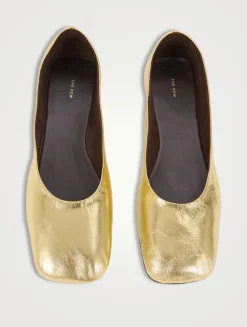 Square Metallic Leather Ballet Flats