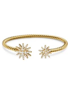 Starburst Cable Bracelet In 18k Yellow Gold With Diamonds, 3.5mm