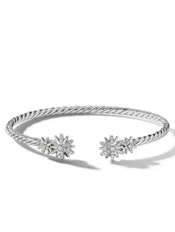 Starburst Cable Bracelet In Sterling Silver With Pavé Diamonds