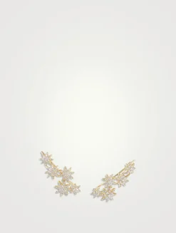 Starburst Climber Earrings In 18k Yellow Gold With Full Pavé Diamonds