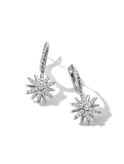 Starburst Drop Earrings In Sterling Silver With Pavé Diamonds