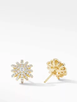 Starburst Stud Earrings In 18k Yellow Gold With Full Pavé Diamonds