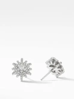 Starburst Stud Earrings In 18k White Gold With Full Pavé Diamonds