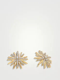 Starburst Stud Earrings In 18k Yellow Gold With Pavé Diamonds