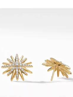Starburst Stud Earrings In 18k Yellow Gold With Pavé Diamonds