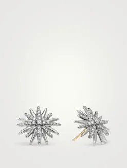 Starburst Stud Earrings In Sterling Silver With Pavé Diamonds