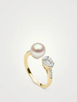 Starlight 18K Gold Akoya Pearl Ring With Diamonds