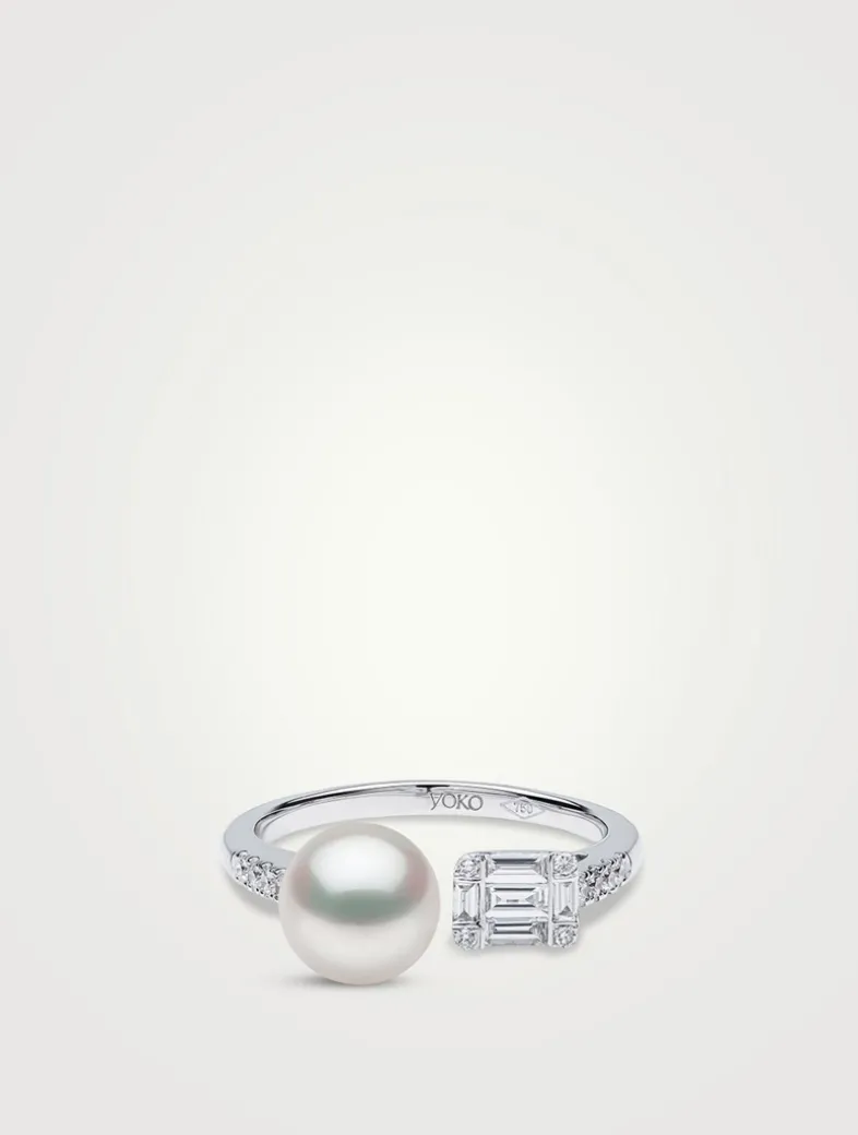 Starlight 18K White Gold Akoya Pearl Ring With Diamonds