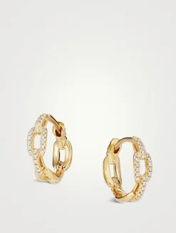 Stax Chain Link Huggie Hoop Earrings In 18k Yellow Gold With Pavé Diamonds