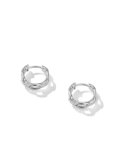 Stax Chain Link Huggie Hoop Earrings In 18k White Gold With Pavé Diamonds