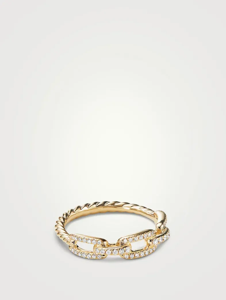 Stax Chain Link Ring In 18k Yellow Gold With Pavé Diamonds