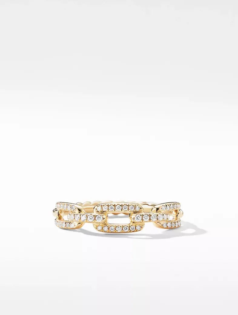 Stax Chain Link Ring In 18k Yellow Gold With Pavé Diamonds