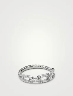 Stax Chain Link Ring In 18k White Gold With Pavé Diamonds