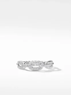 Stax Chain Link Ring In 18k White Gold With Pavé Diamonds