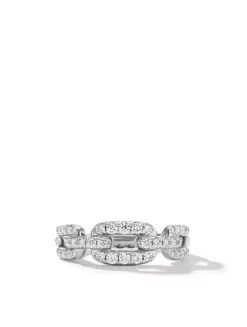 Stax Chain Link Ring In 18k White Gold With Pavé Diamonds