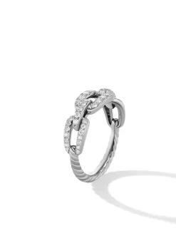 Stax Chain Link Ring In 18k White Gold With Pavé Diamonds