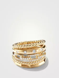 Stax Five Row Ring In 18k Yellow Gold With Pavé Diamonds