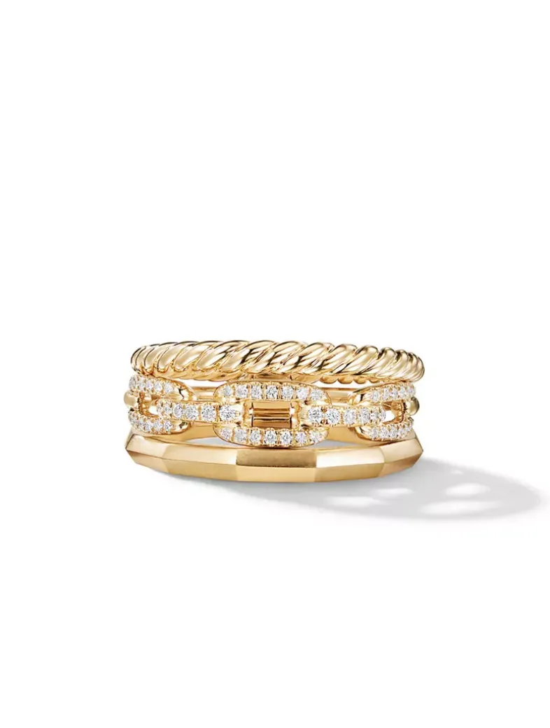 Stax Three Row Ring In 18k Yellow Gold With Pavé Diamonds