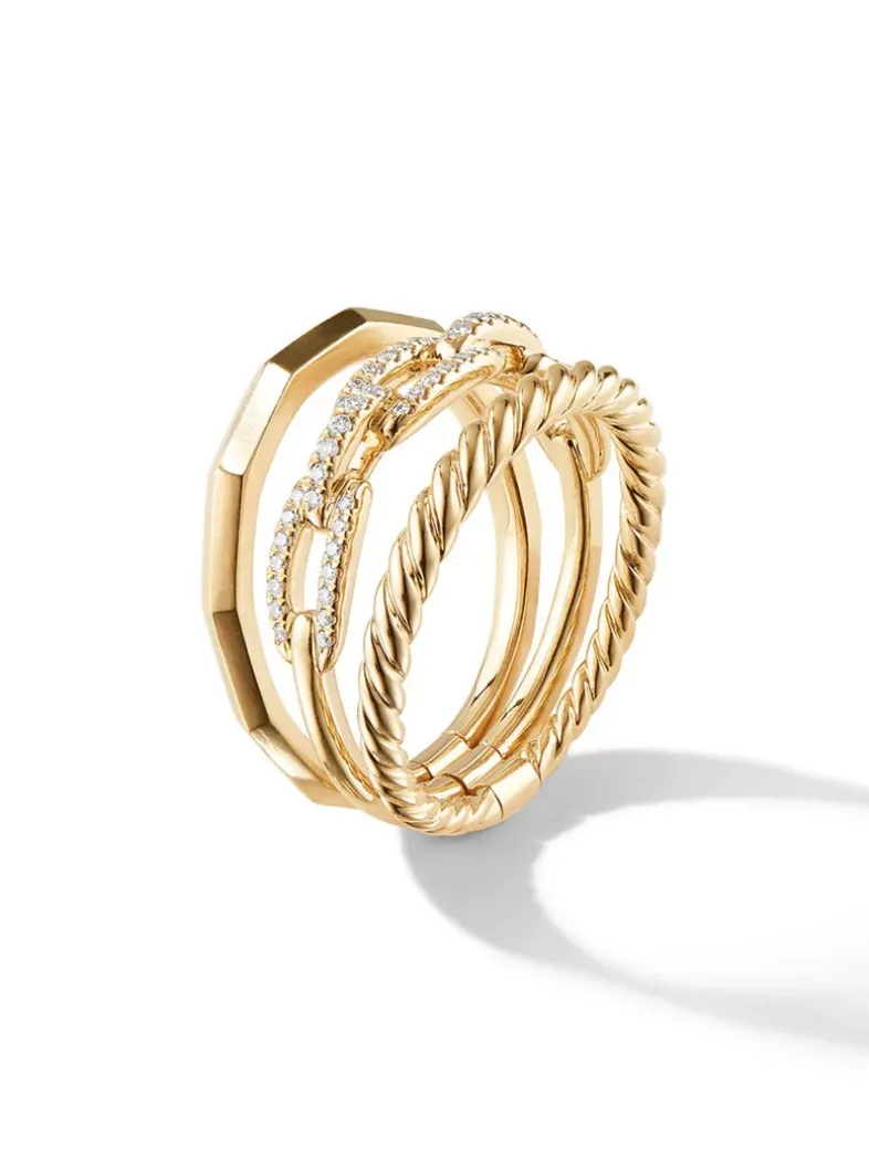 Stax Three Row Ring In 18k Yellow Gold With Pavé Diamonds